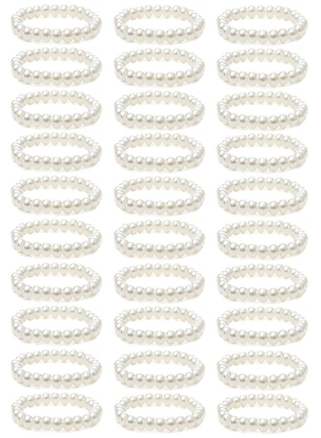 MOZAKA 30 Pieces 6mm/8mm Faux White Pearl Bracelets for Women Stackable Stretch Beaded Bracelets Simulated Pearl Bracelet Set for Bridesmaid Bridal Wedding Party Jewelry - Image 1